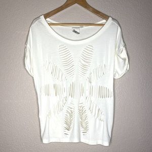 Anthropologie-Bird label boxy tee flower cutout